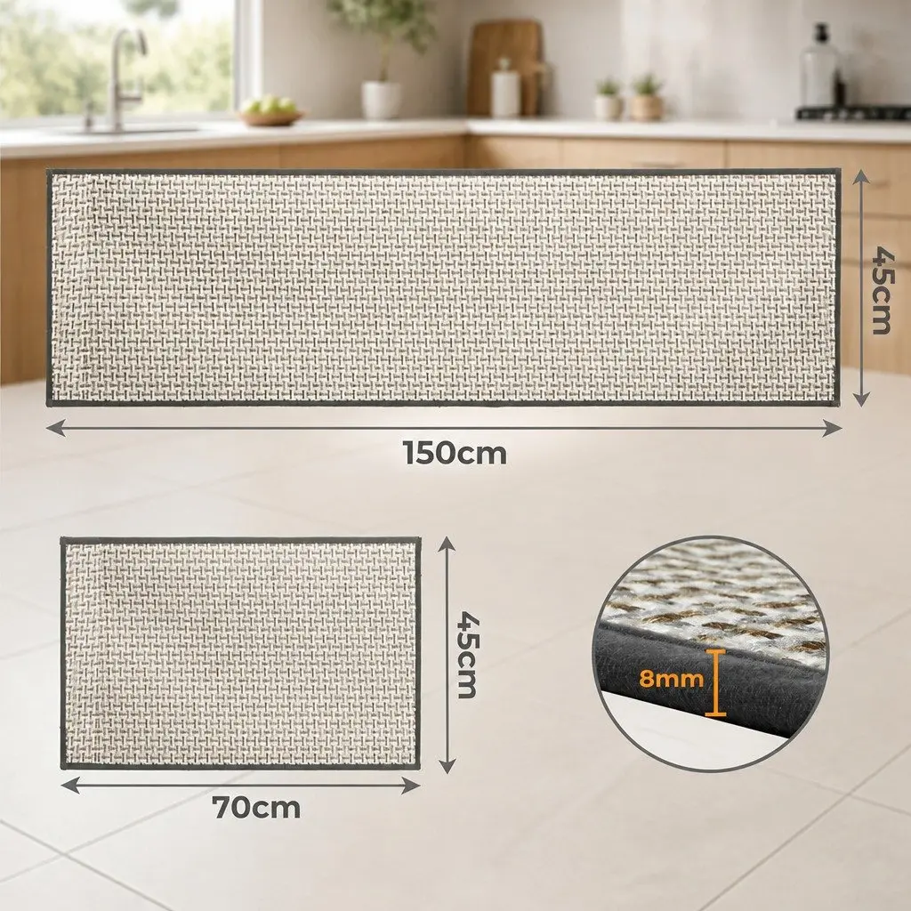 Non-Slip Kitchen Rug Set 2PCS Woven Absorbent Mat Floor Protection Grey