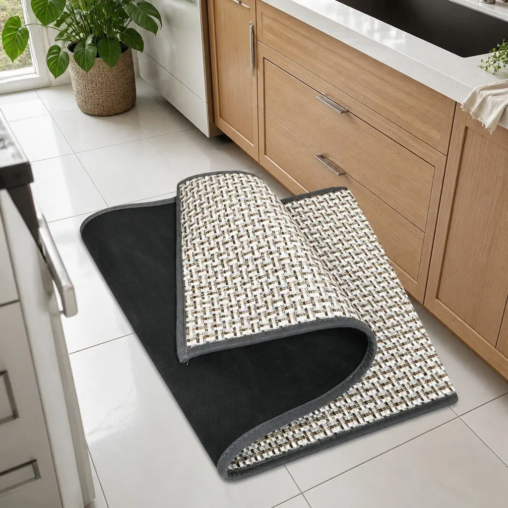 Non-Slip Kitchen Rug Set 2PCS Woven Absorbent Mat Floor Protection Grey