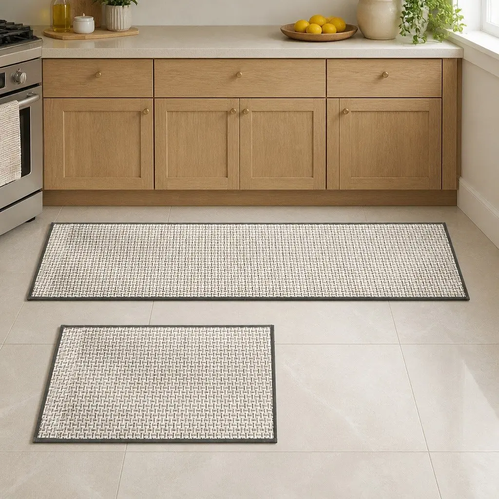 Non-Slip Kitchen Rug Set 2PCS Woven Absorbent Mat Floor Protection Grey