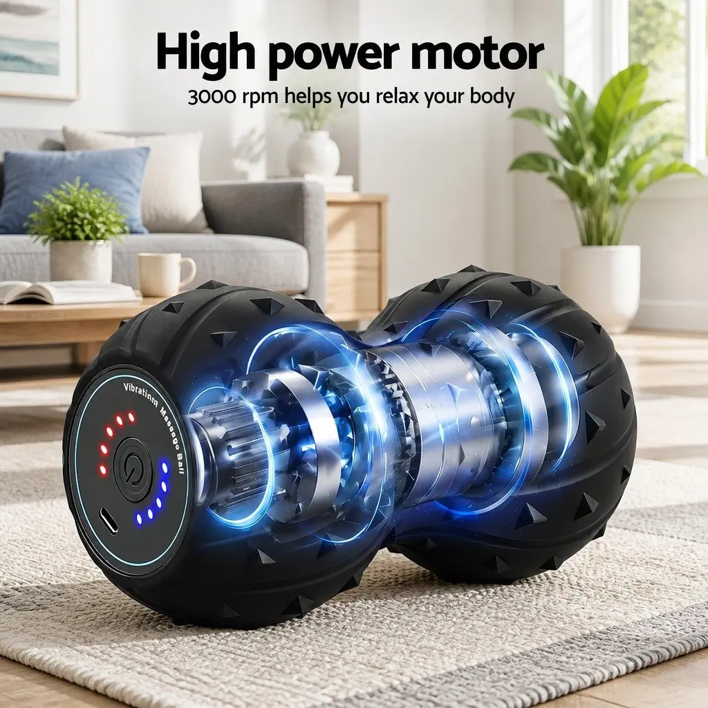 Electric Vibrating Peanut Massage Ball Deep Tissue Muscle Recovery 5 Levels Black