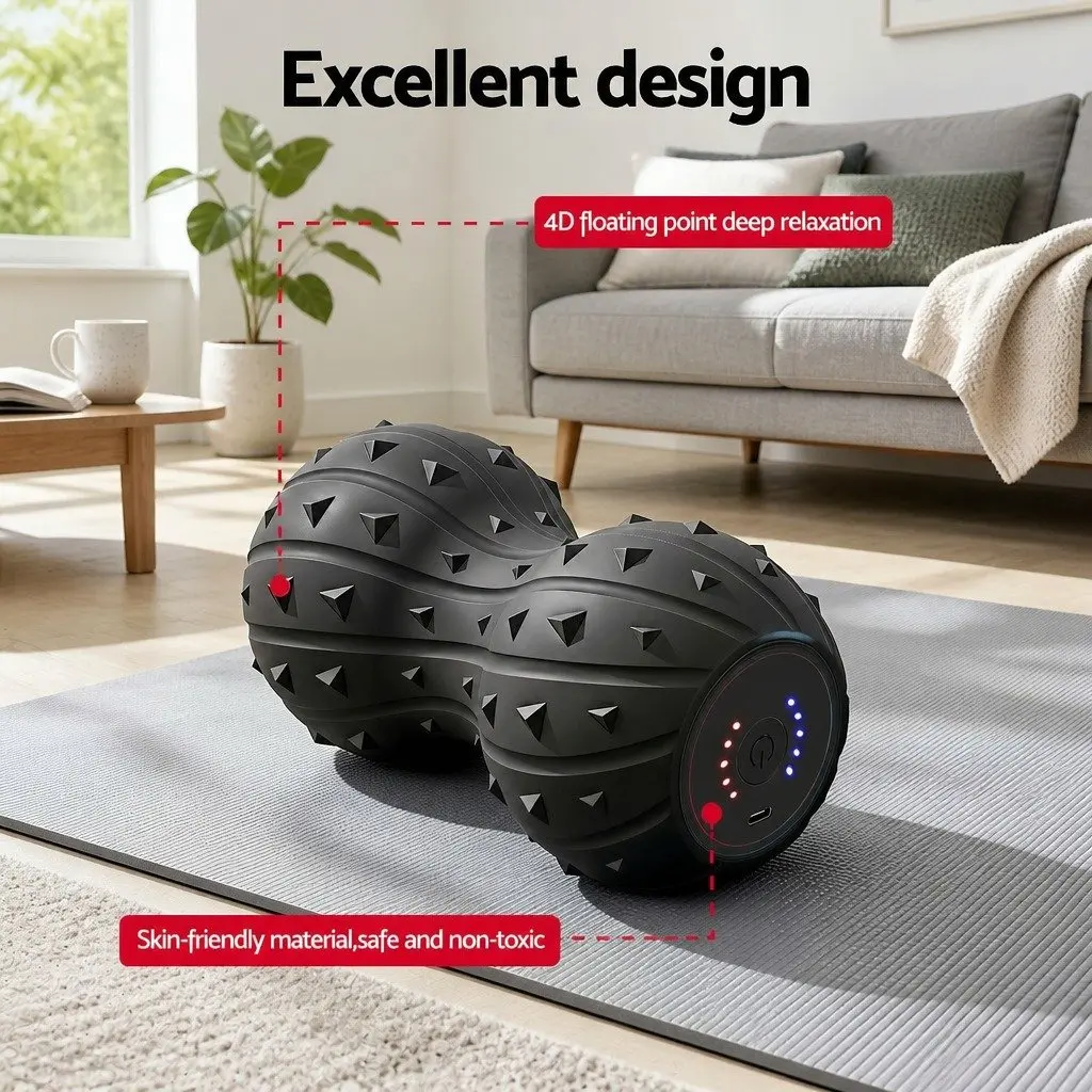 Electric Vibrating Peanut Massage Ball Deep Tissue Muscle Recovery 5 Levels Black
