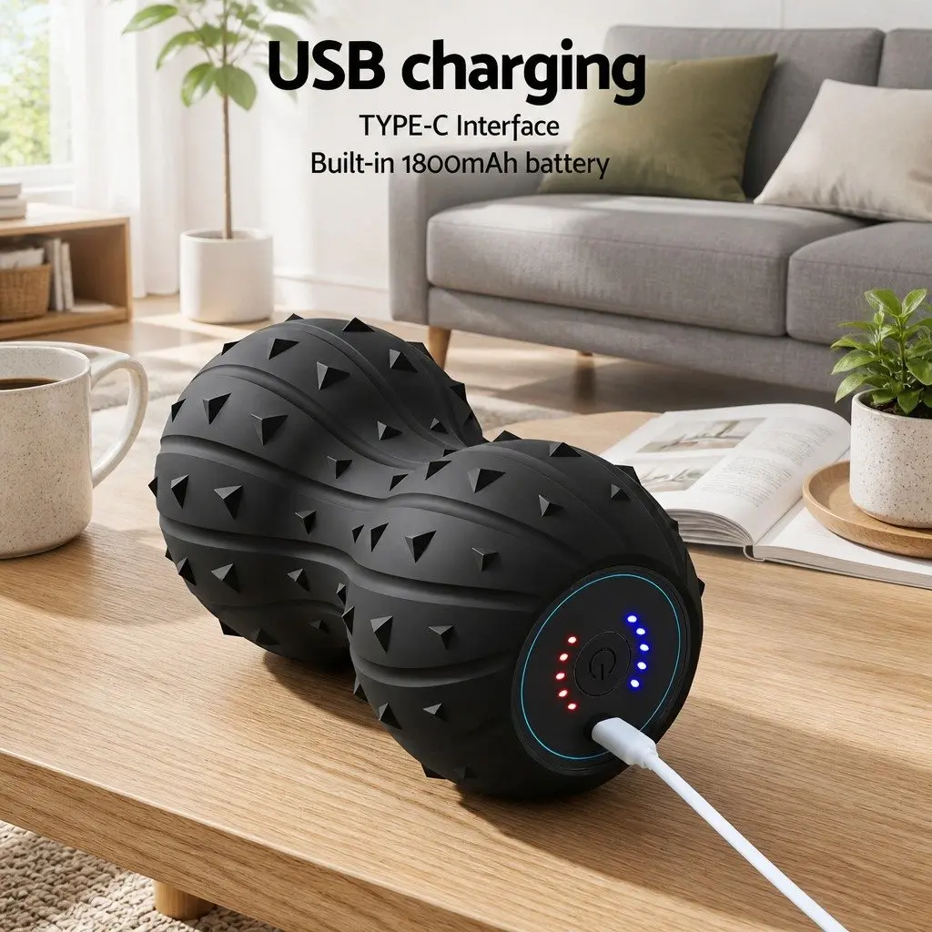 Electric Vibrating Peanut Massage Ball Deep Tissue Muscle Recovery 5 Levels Black