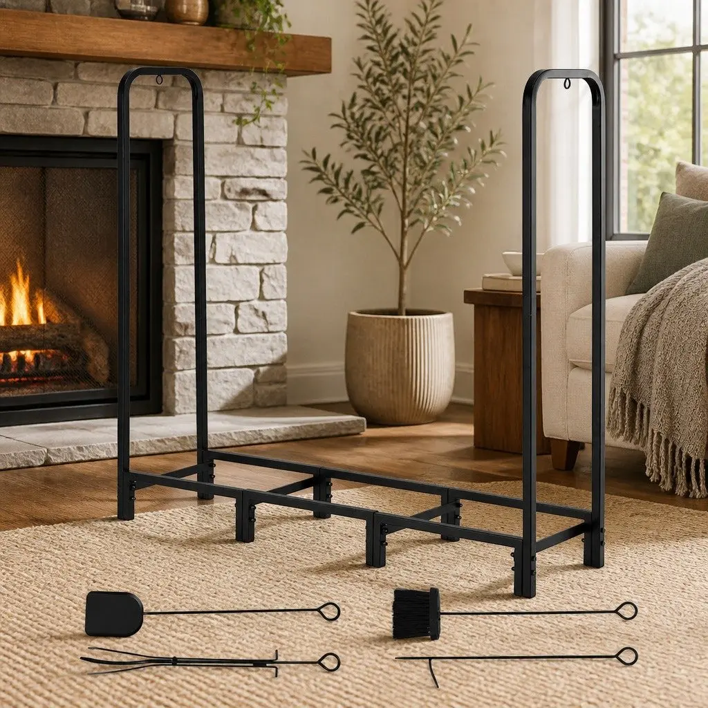 Firewood Rack Storage Heavy-Duty Log Holder 120cm Black