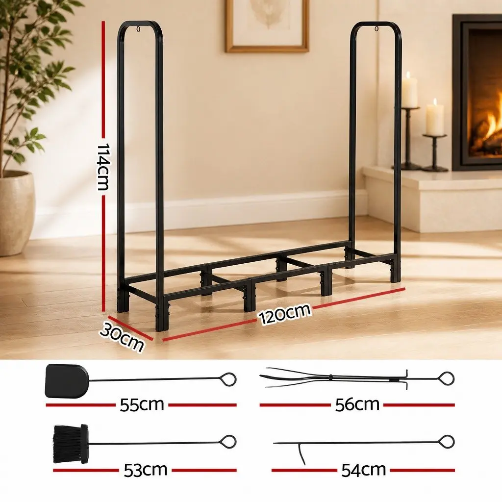 Firewood Rack Storage Heavy-Duty Log Holder 120cm Black