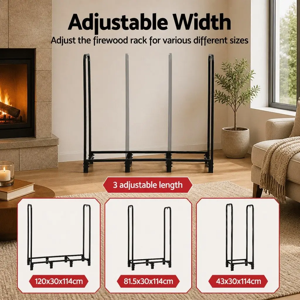 Firewood Rack Storage Heavy-Duty Log Holder 120cm Black