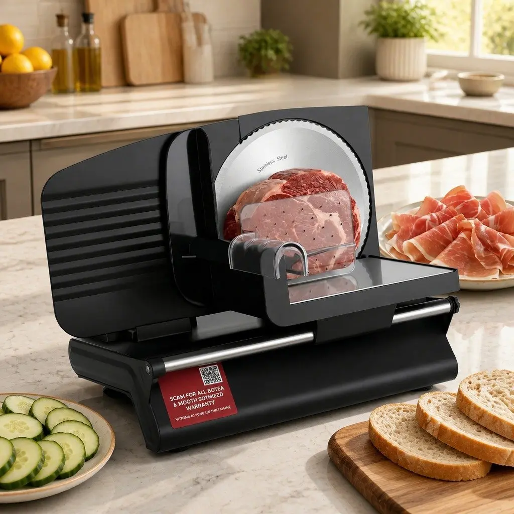 Meat Slicer Food Cutter 200W Adjustable Thickness 0-15mm Stainless Steel Black