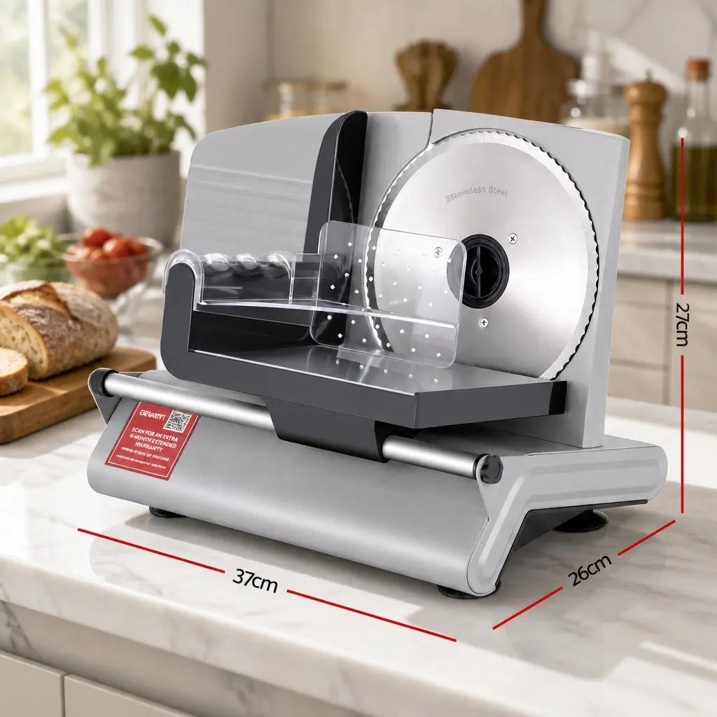 Food Slicer Adjustable Thickness 0-15mm 200W Stainless Steel Silver