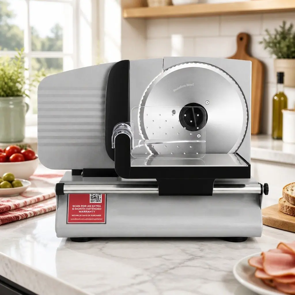 Food Slicer Adjustable Thickness 0-15mm 200W Stainless Steel Silver