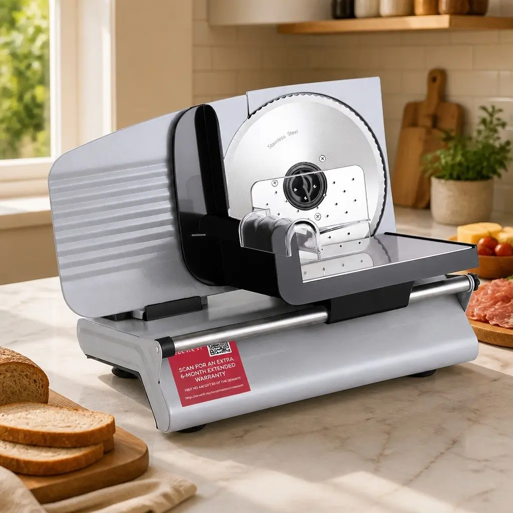 Food Slicer Adjustable Thickness 0-15mm 200W Stainless Steel Silver