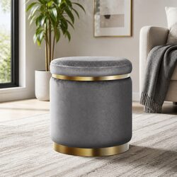 Charcoal Grey Velvet Ottoman Foot Stool - Comfort and Style