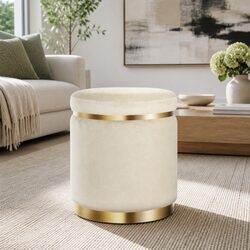 Comfortable and Stylish Round Cream Ottoman Footstool