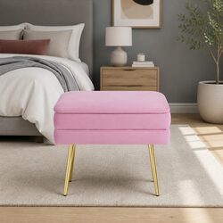 Practical Pink Velvet Ottoman Foot Stool with Storage