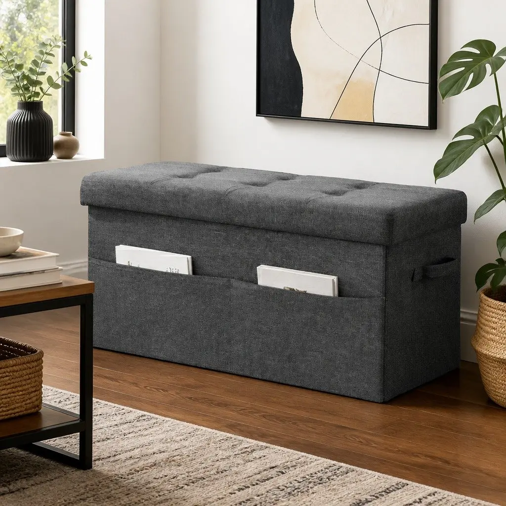 Grey Storage Footstool with Hidden Space