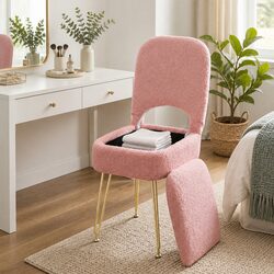 Warm and Practical Pink Storage Ottoman with Folding Backrest