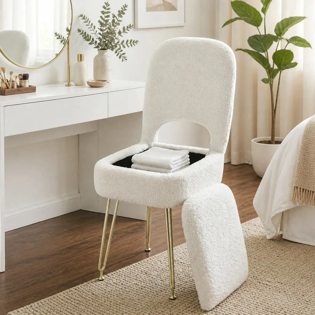 Storage Ottoman Footstool with Backrest 33cm x 40cm x 80cm White