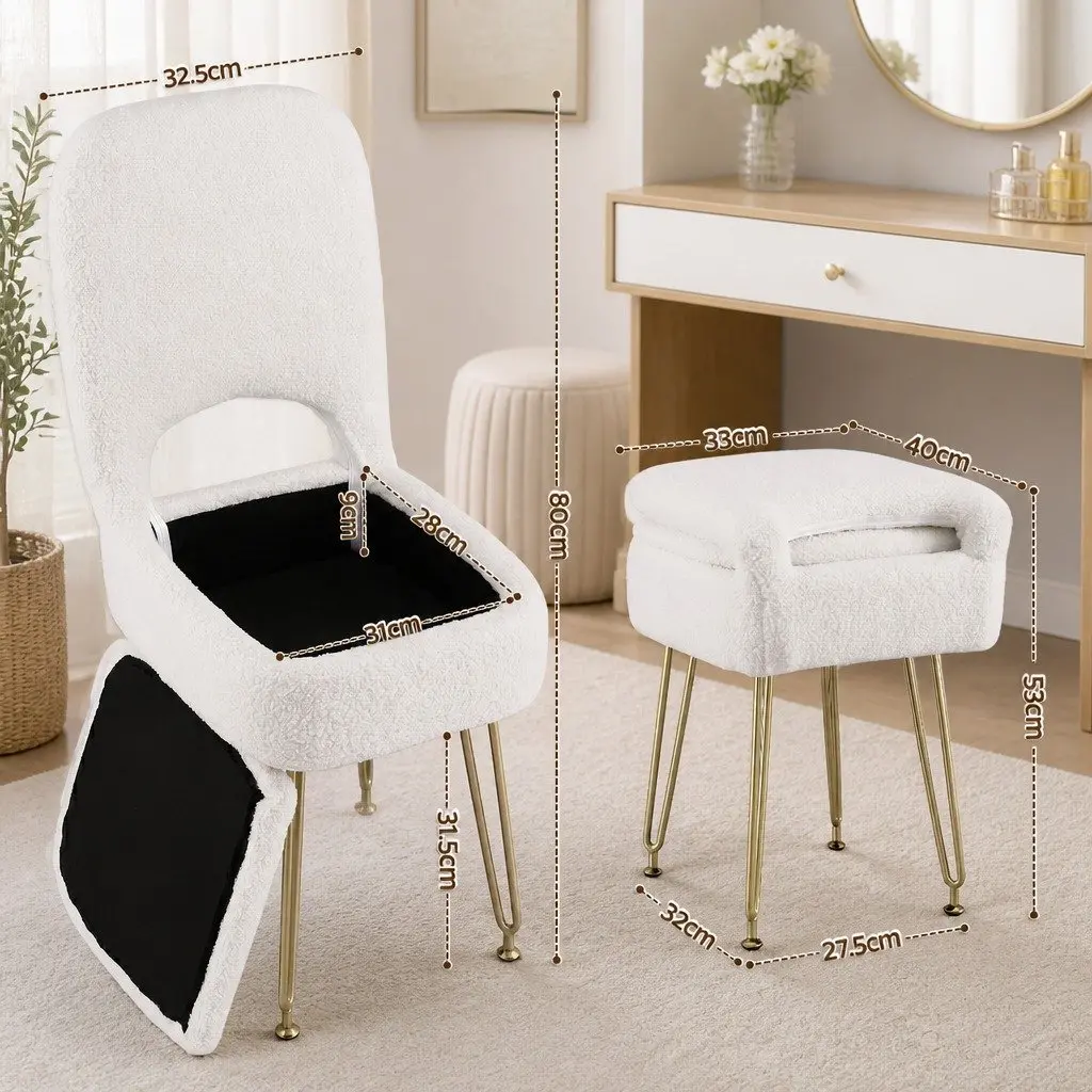 Storage Ottoman Footstool with Backrest 33cm x 40cm x 80cm White