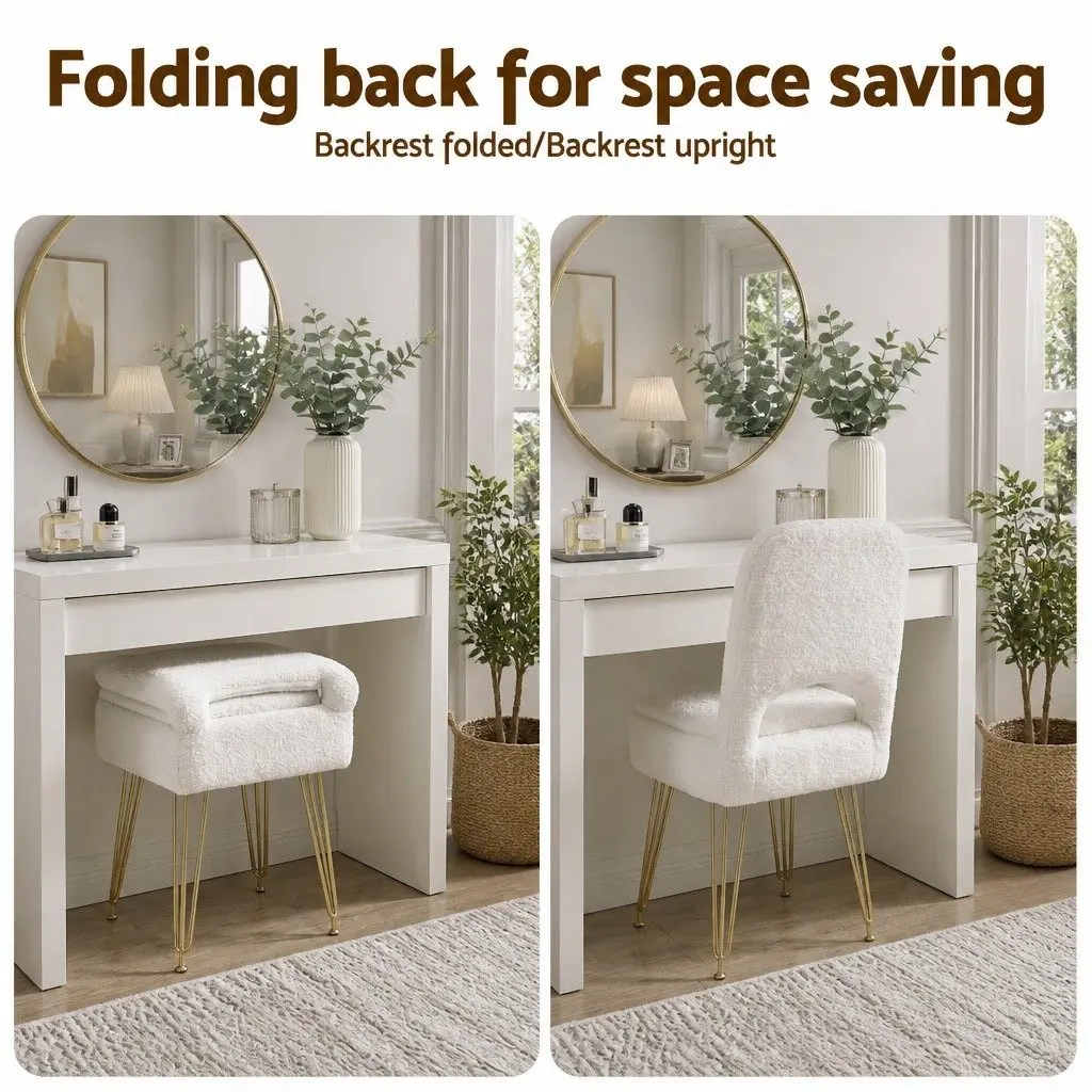 Storage Ottoman Footstool with Backrest 33cm x 40cm x 80cm White