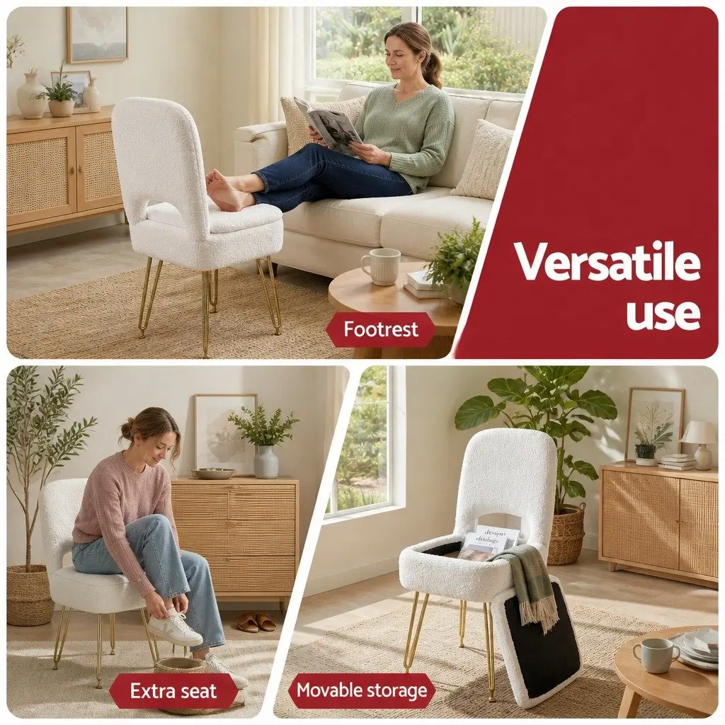 Storage Ottoman Footstool with Backrest 33cm x 40cm x 80cm White