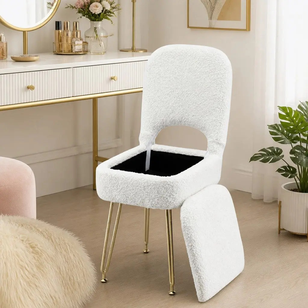 Storage Ottoman Footstool with Backrest 33cm x 40cm x 80cm White