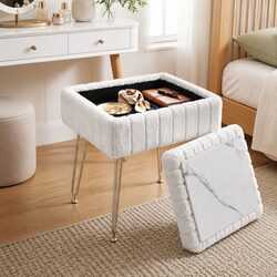 White Faux Fur Ottoman for Comfort and Storage