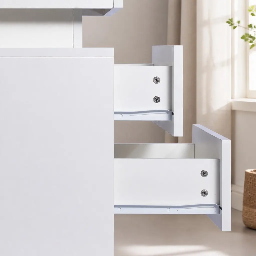 White Bedside Table with Ample Storage Space