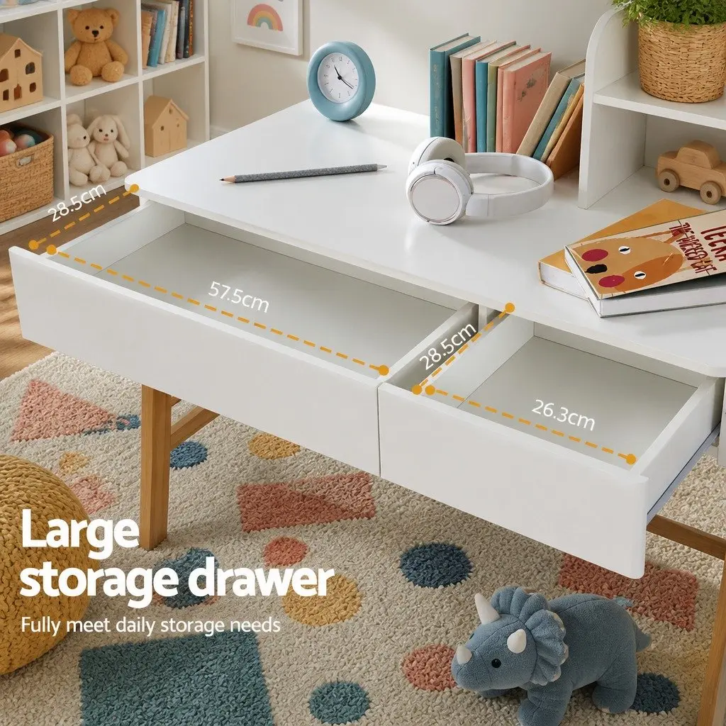 Kids Study Desk and Chair Set Storage Table Activity Furniture White and Natural Wood