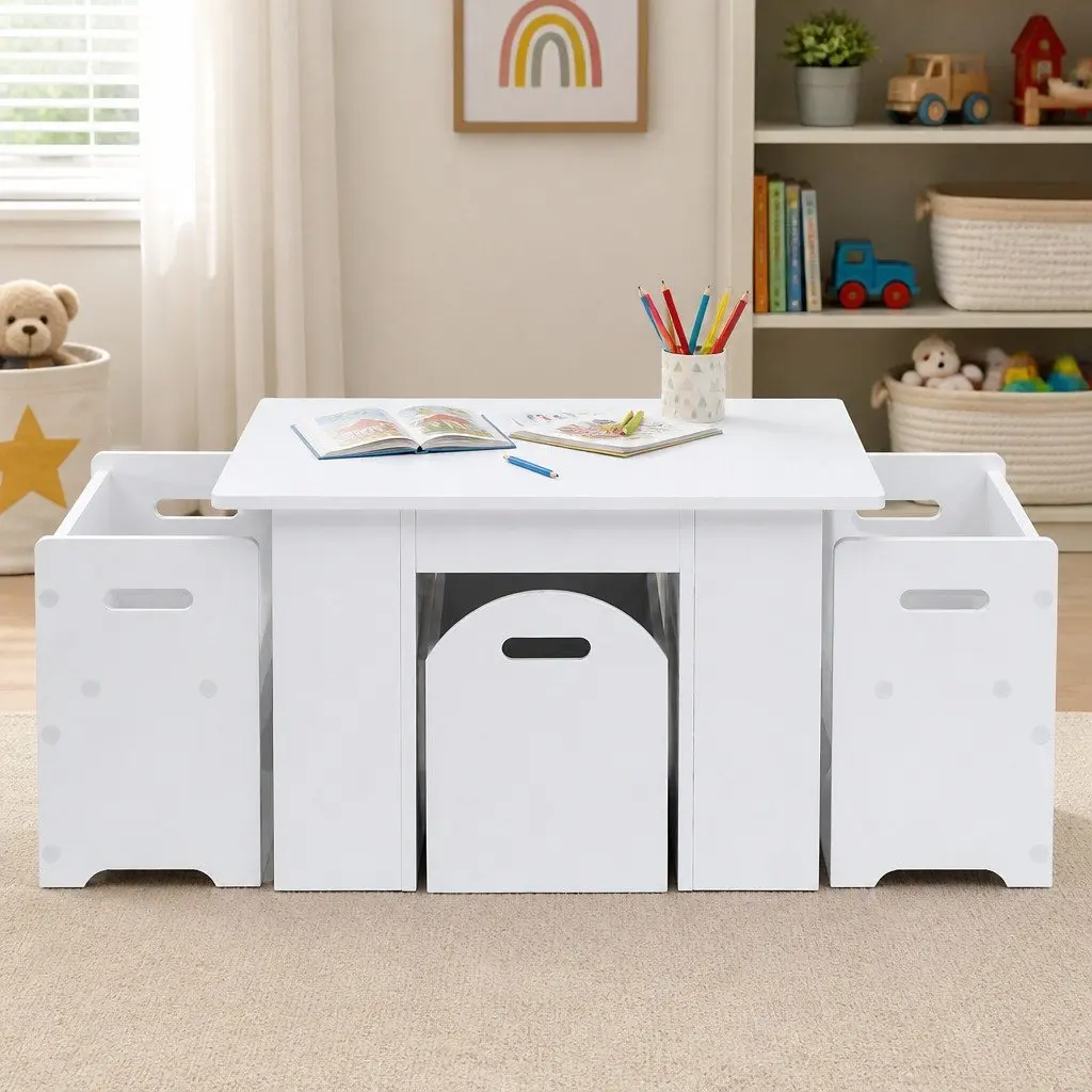 Kids Table and Chairs Set Play Activity Desk White 3 Piece