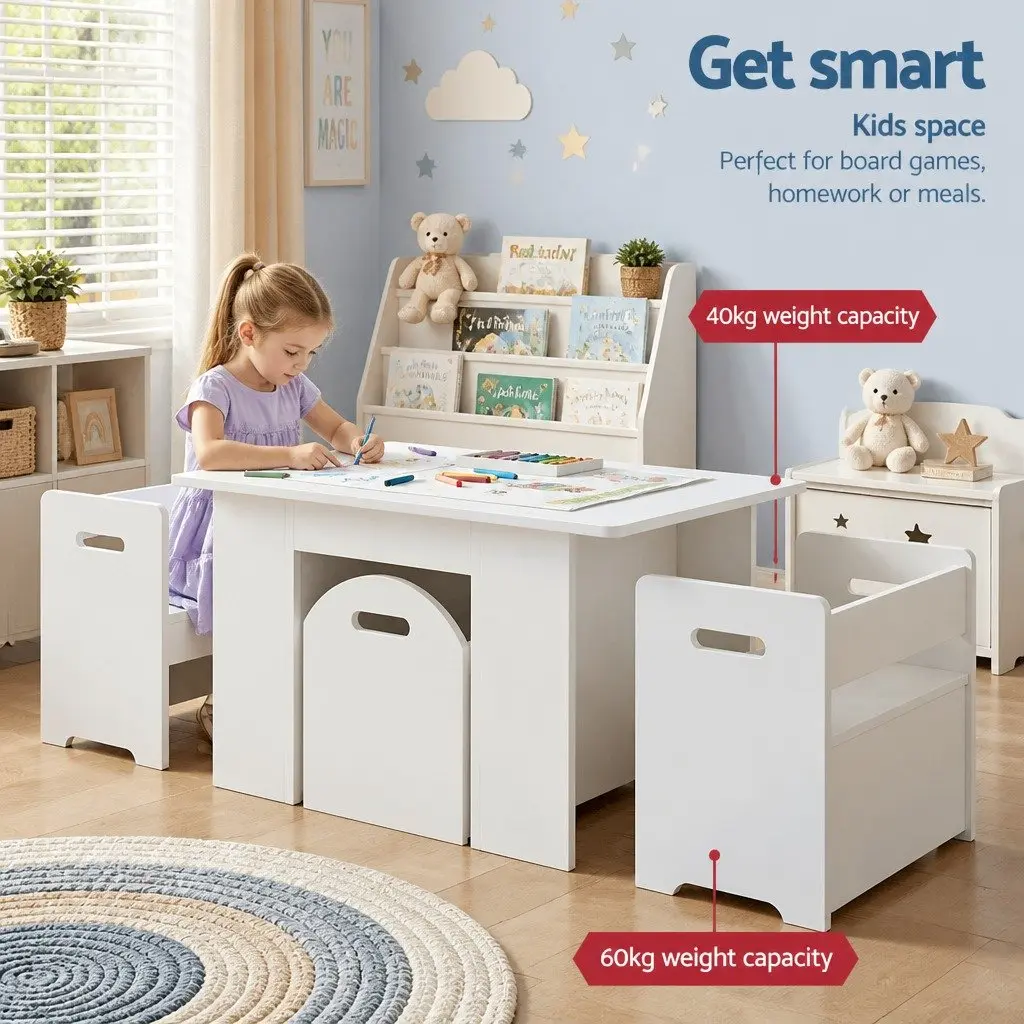 Kids Table and Chairs Set Play Activity Desk White 3 Piece
