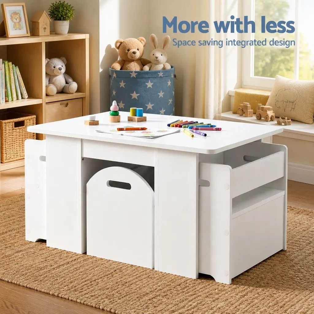 Kids Table and Chairs Set Play Activity Desk White 3 Piece