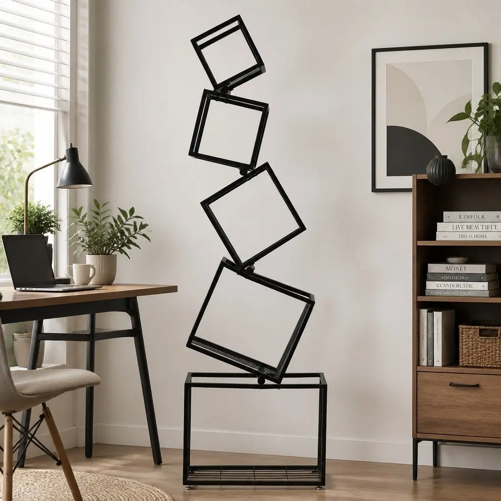 5-Tier Bookshelf Storage Organizer Vertical Black Metal Geometric Display Shelf
