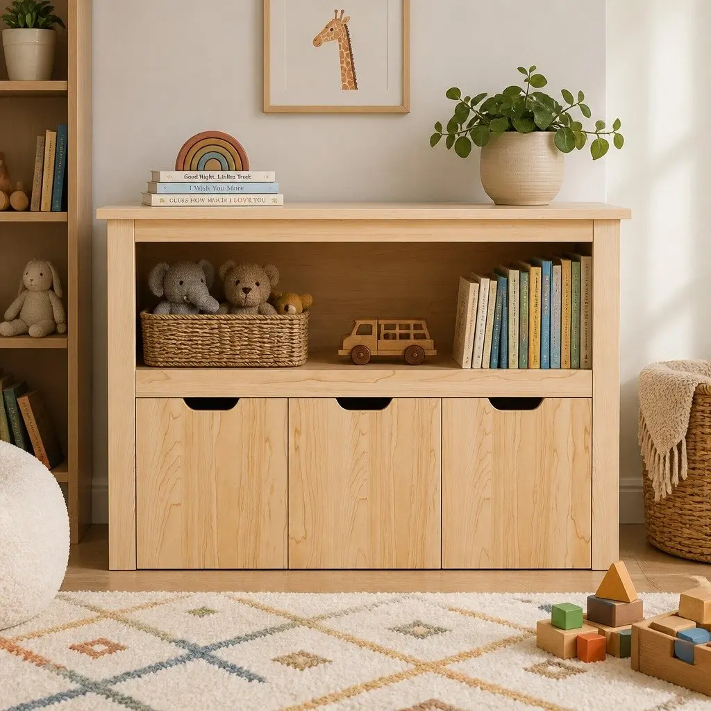 Wooden Kids Bookshelf Toy Organiser 3 Drawer Storage 95.5cm Height Walnut