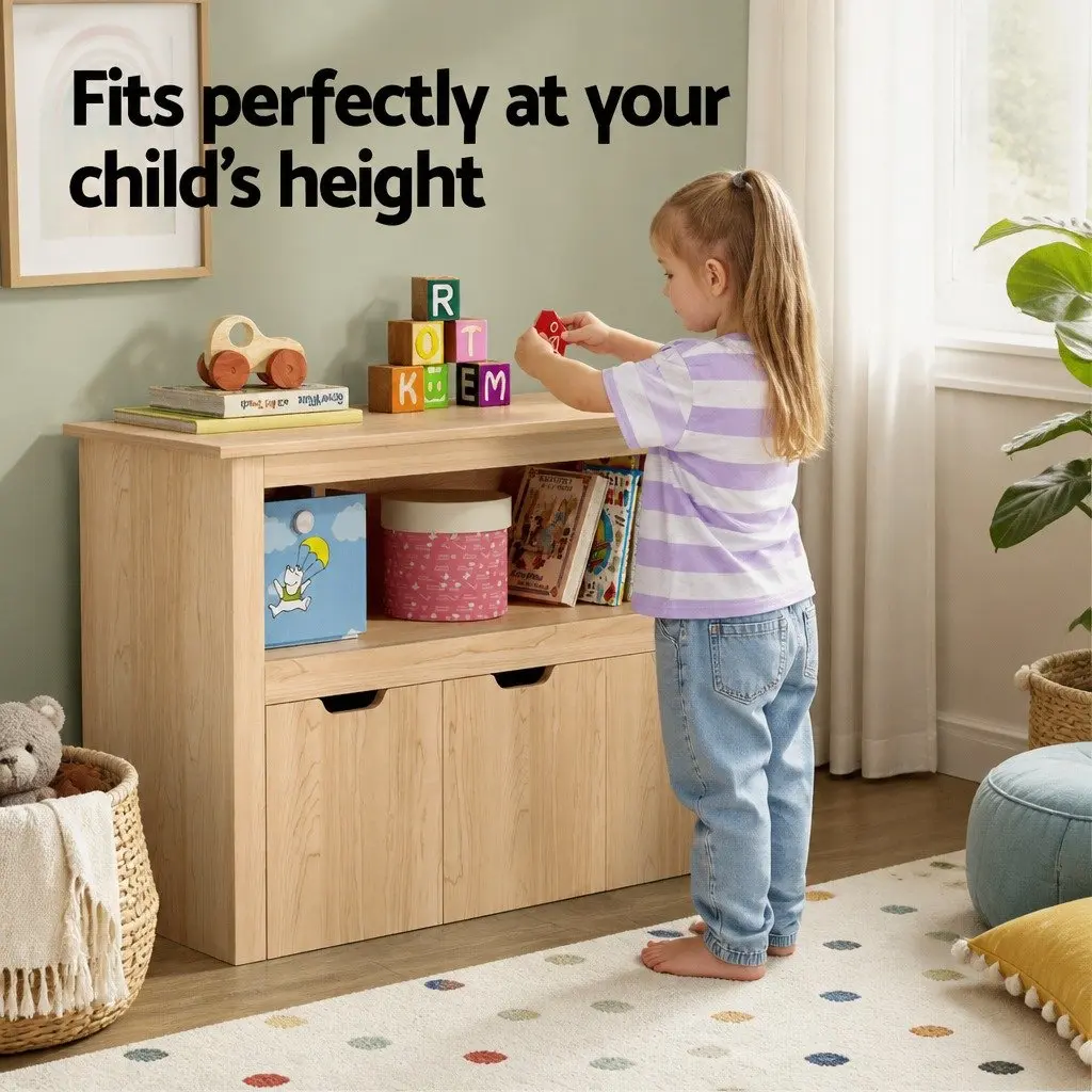 Wooden Kids Bookshelf Toy Organiser 3 Drawer Storage 95.5cm Height Walnut