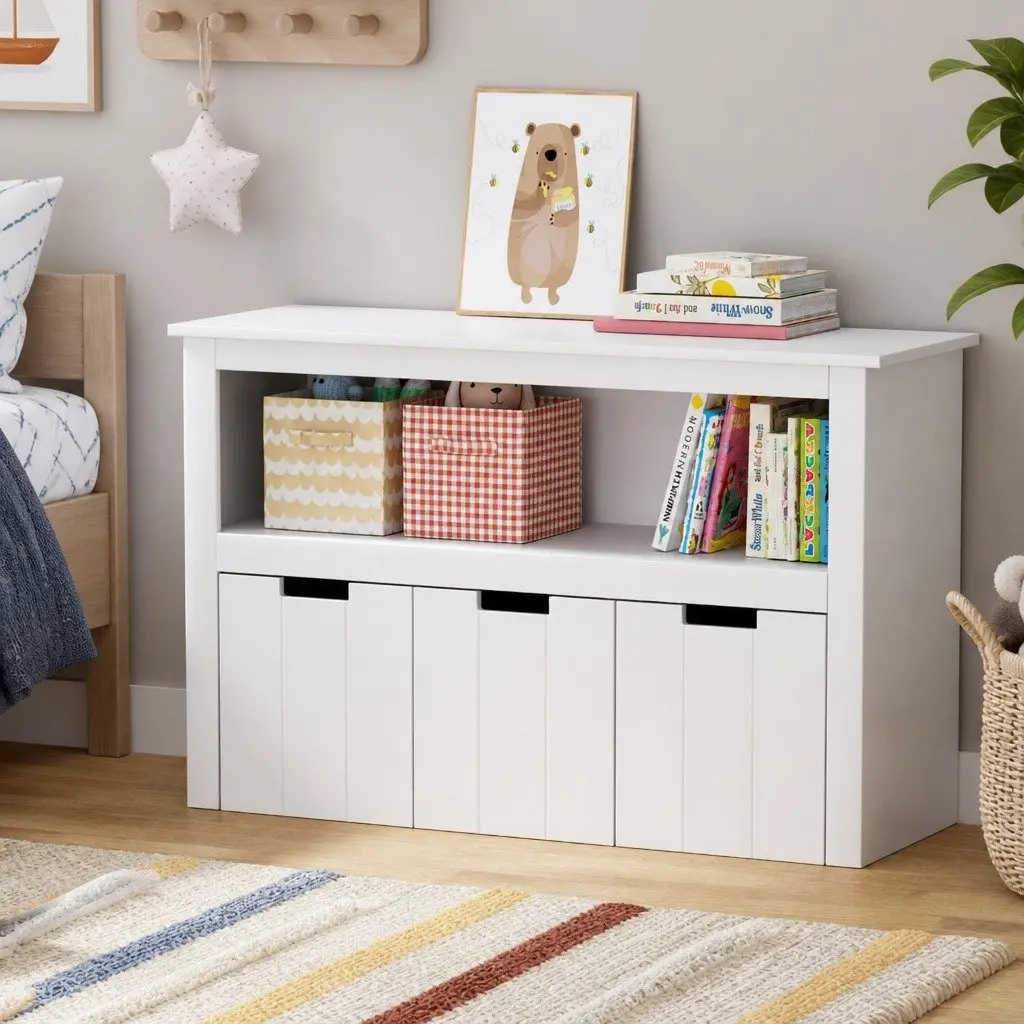 Kids Bookshelf Storage Organiser with 3 Drawers 95.5cm Height Yellow