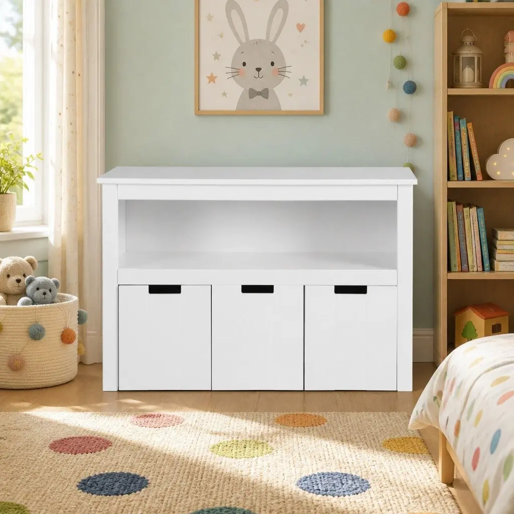 Kids Bookshelf Storage Organiser with 3 Drawers 95.5cm Height Yellow