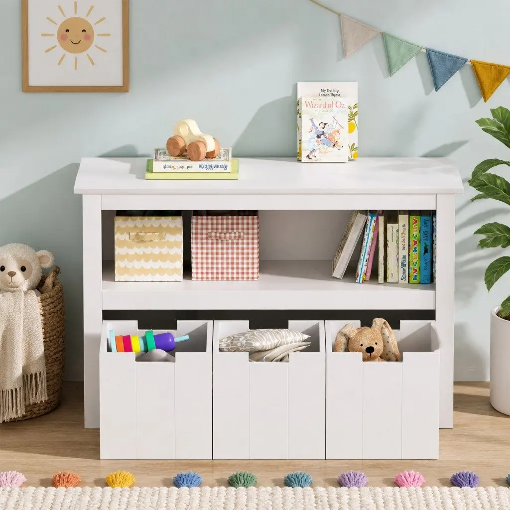 Kids Bookshelf Storage Organiser with 3 Drawers 95.5cm Height Yellow