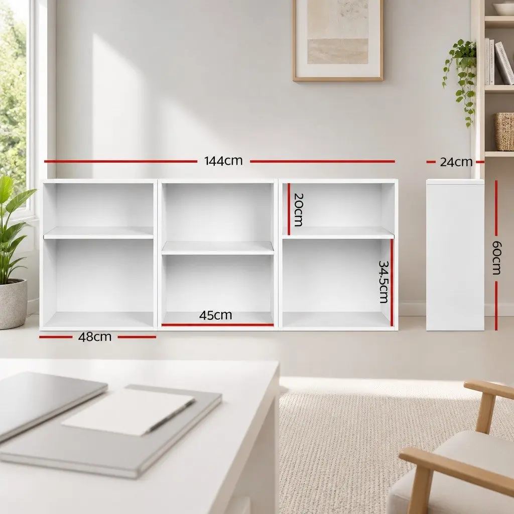 3 Piece Cube Bookshelf White Adjustable Shelves Modular Storage Cabinet