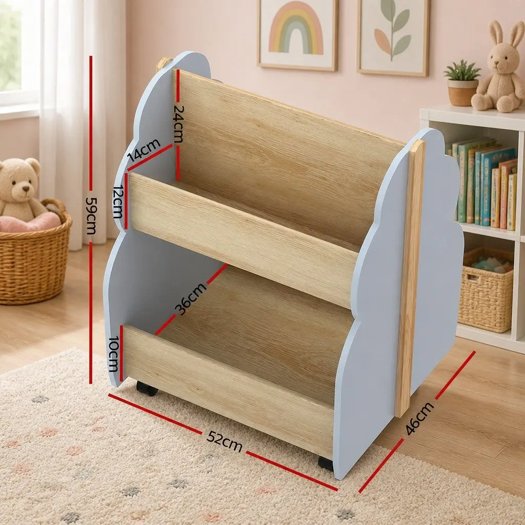 Kids Bookshelf Toy Box Storage Organiser Bookcase Display Shelf Grey