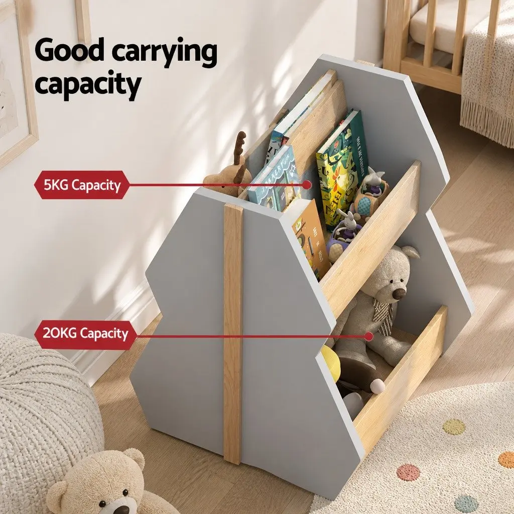Kids Bookshelf Toy Box Storage Organiser Bookcase Display Shelf Grey
