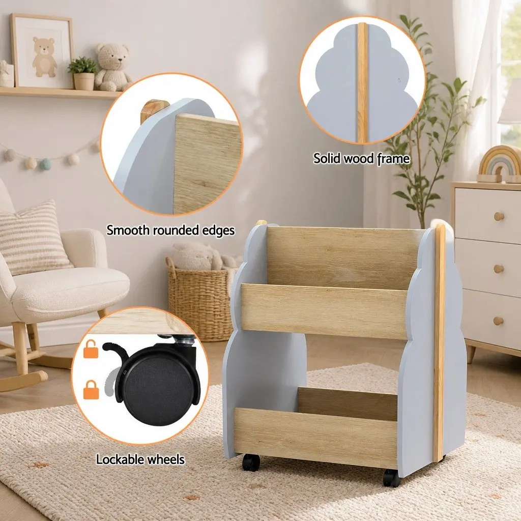 Kids Bookshelf Toy Box Storage Organiser Bookcase Display Shelf Grey
