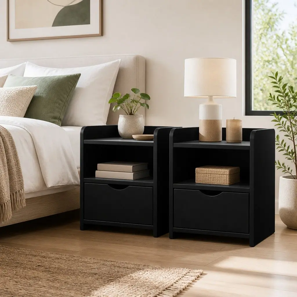 Black Bedside Table with Storage Options