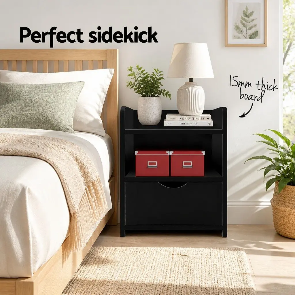 Black Bedside Table with Storage Options