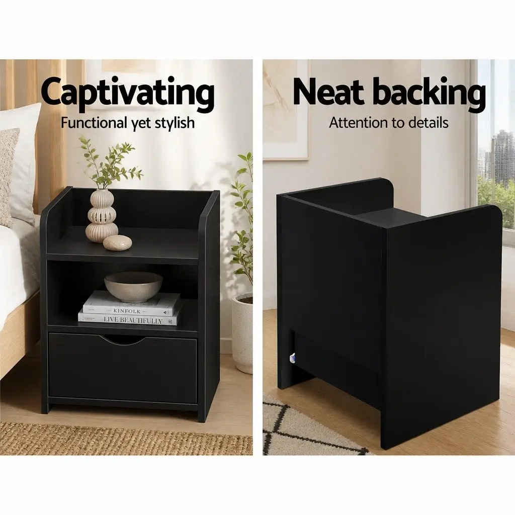 Black Bedside Table with Storage Options