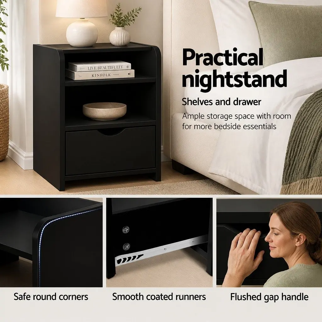 Black Bedside Table with Storage Options