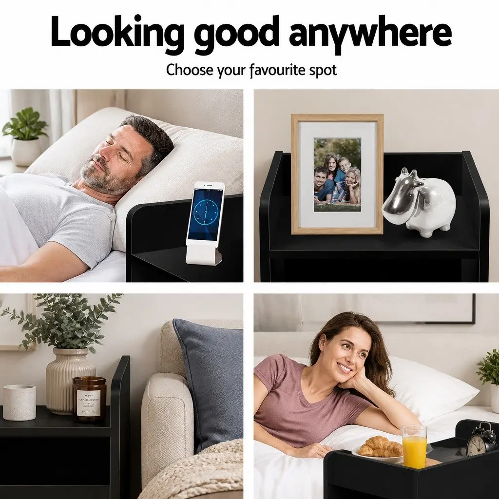 Black Bedside Table with Storage Options