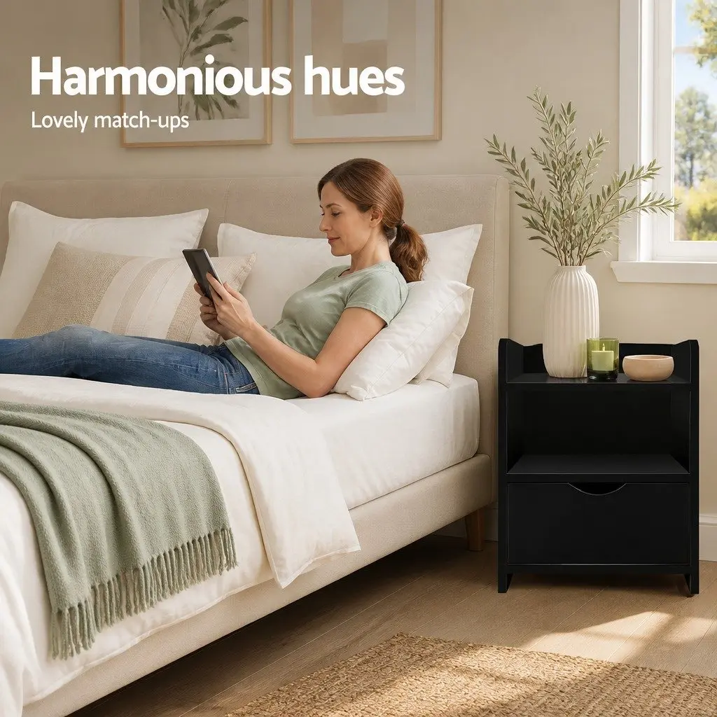 Black Bedside Table with Storage Options