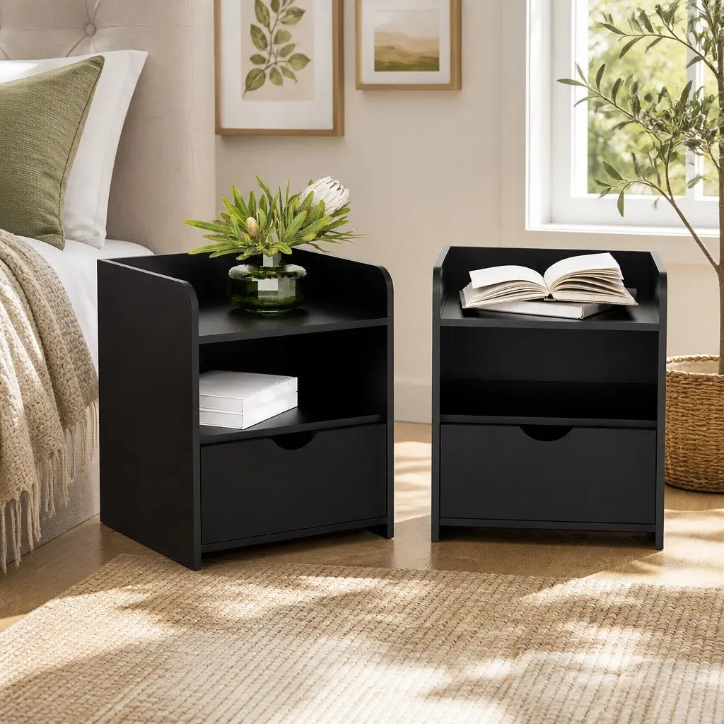 Black Bedside Table with Storage Options