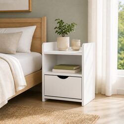 Bedside Table 1 Drawer with Shelf White Bedroom Nightstand Storage Unit