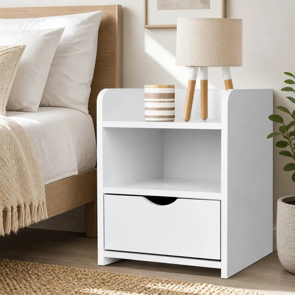 White Bedside Table with Ample Storage