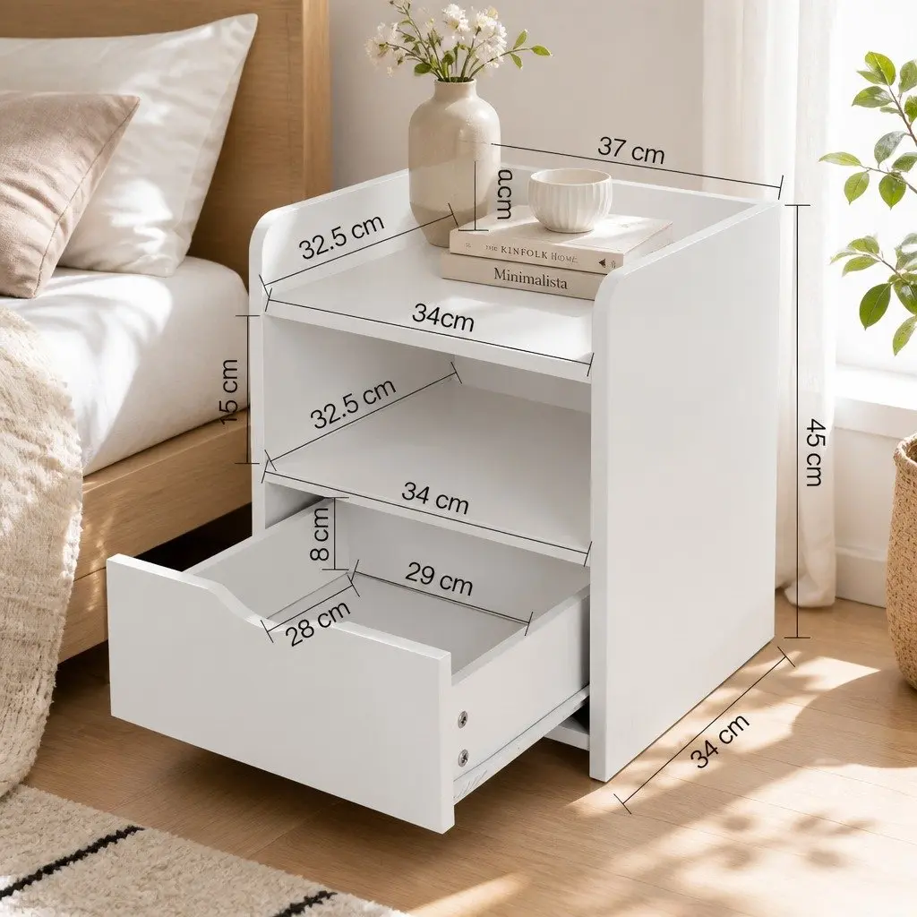 White Bedside Table with Ample Storage