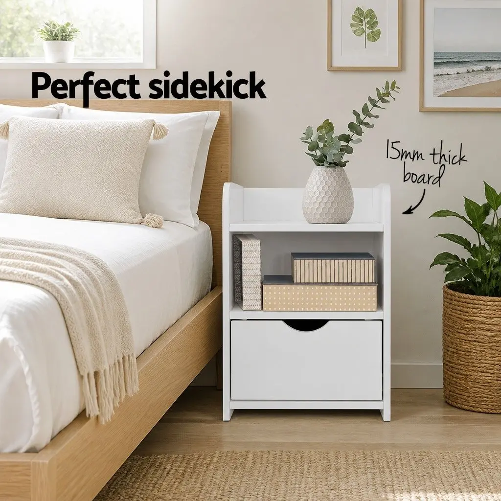 White Bedside Table with Ample Storage
